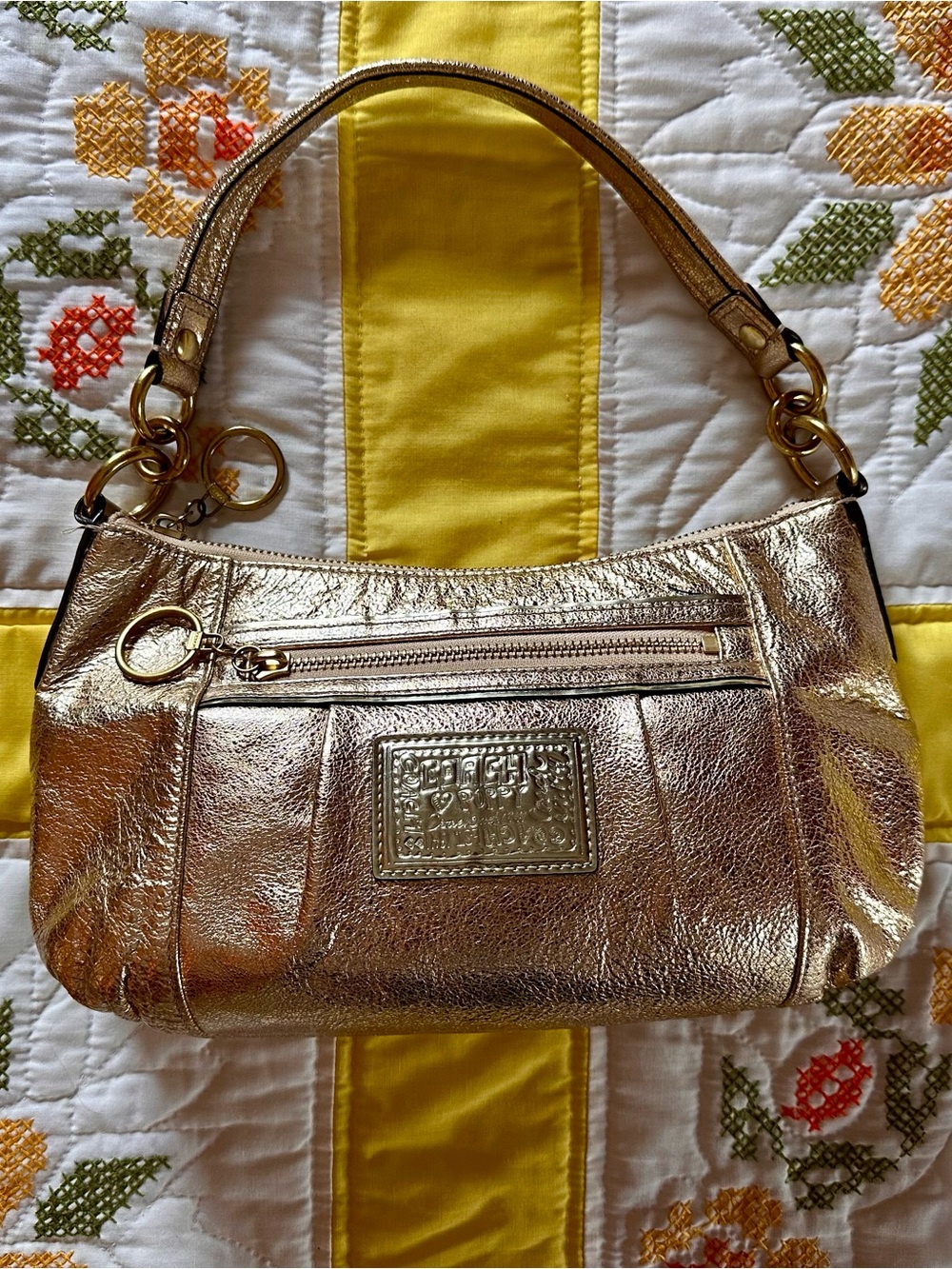 Coach Y2K Poppy Groovy Handbag Metallic Gold Leather